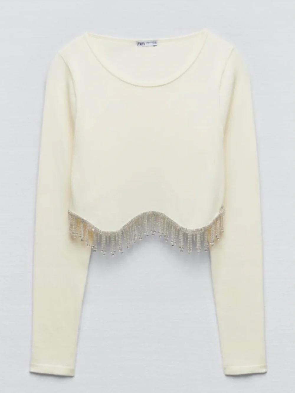 ZARA LIMITED EDITION Rhinestone Fringe Cream Top L